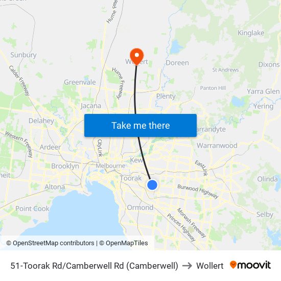 51-Toorak Rd/Camberwell Rd (Camberwell) to Wollert map