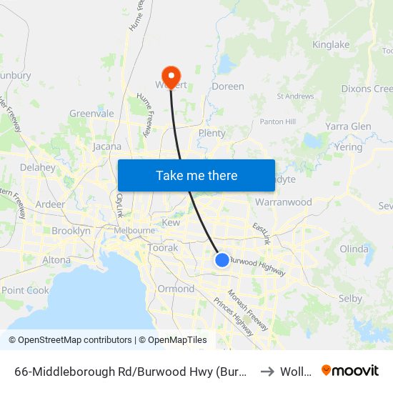 66-Middleborough Rd/Burwood Hwy (Burwood) to Wollert map