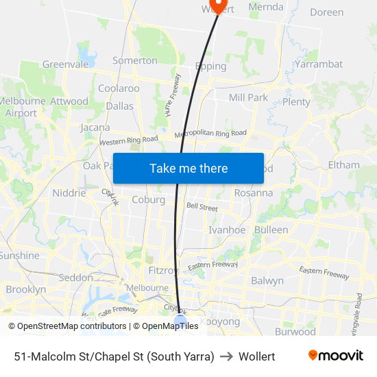 51-Malcolm St/Chapel St (South Yarra) to Wollert map