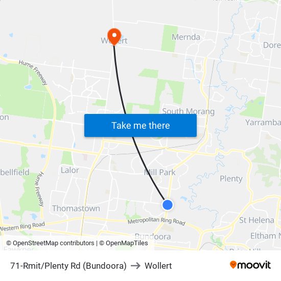 71-Rmit/Plenty Rd (Bundoora) to Wollert map