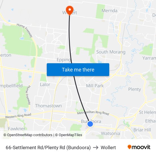 66-Settlement Rd/Plenty Rd (Bundoora) to Wollert map