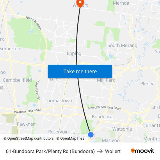 61-Bundoora Park/Plenty Rd (Bundoora) to Wollert map