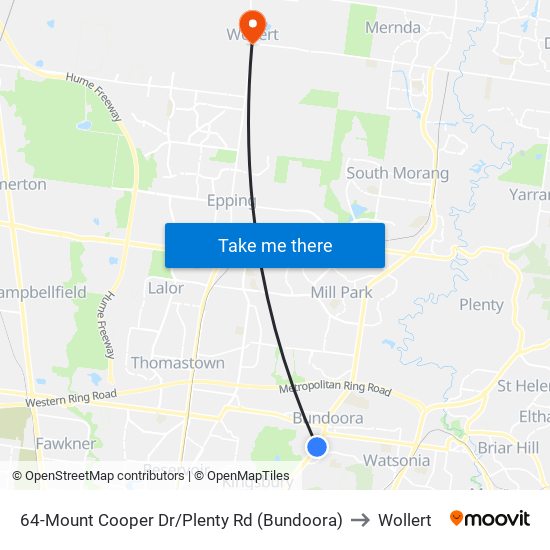 64-Mount Cooper Dr/Plenty Rd (Bundoora) to Wollert map