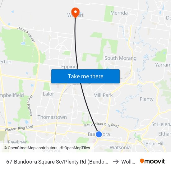 67-Bundoora Square Sc/Plenty Rd (Bundoora) to Wollert map