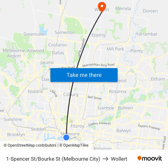 1-Spencer St/Bourke St (Melbourne City) to Wollert map