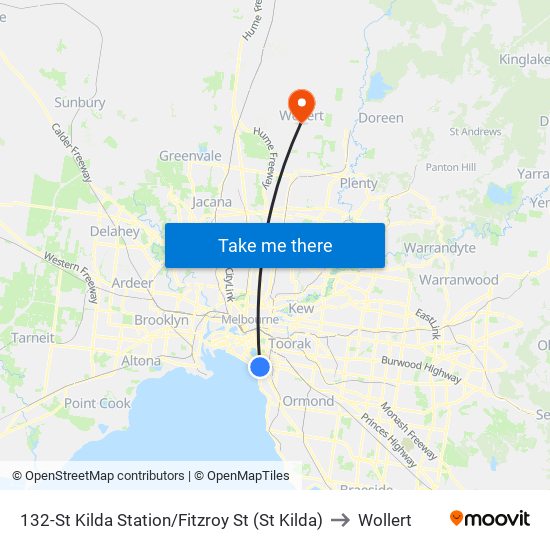 132-St Kilda Station/Fitzroy St (St Kilda) to Wollert map