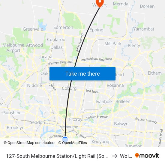 127-South Melbourne Station/Light Rail (South Melbourne) to Wollert map