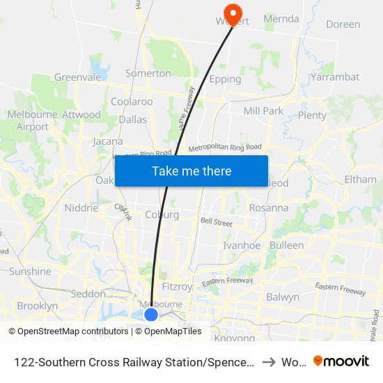 122-Southern Cross Railway Station/Spencer St (Melbourne City) to Wollert map