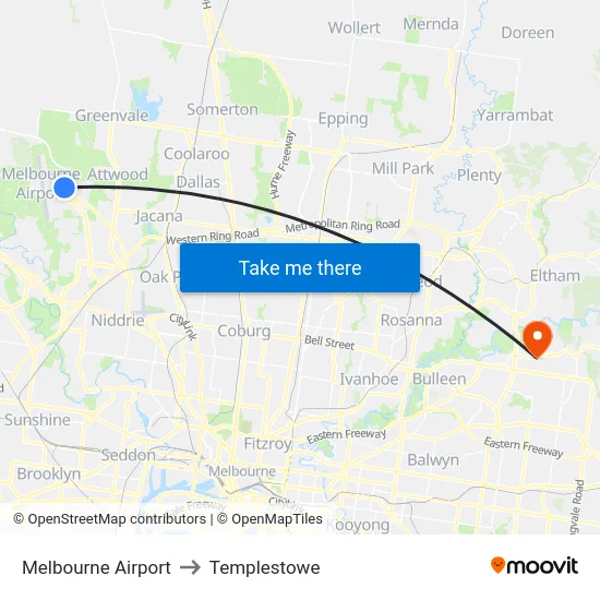 Melbourne Airport to Templestowe map