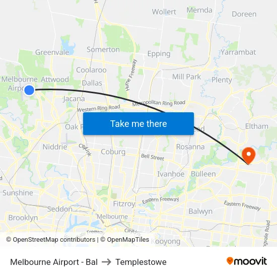 Melbourne Airport - Bal to Templestowe map