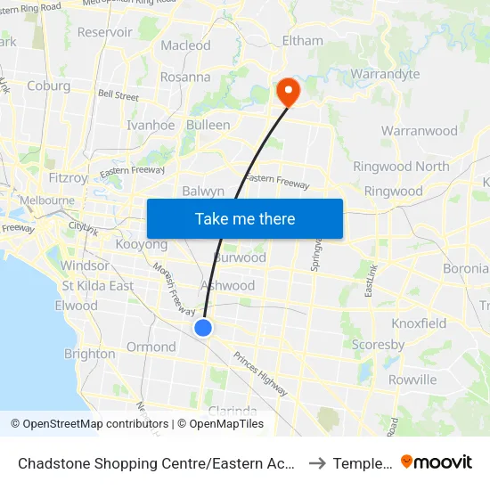 Chadstone Shopping Centre/Eastern Access Rd to Templestowe map