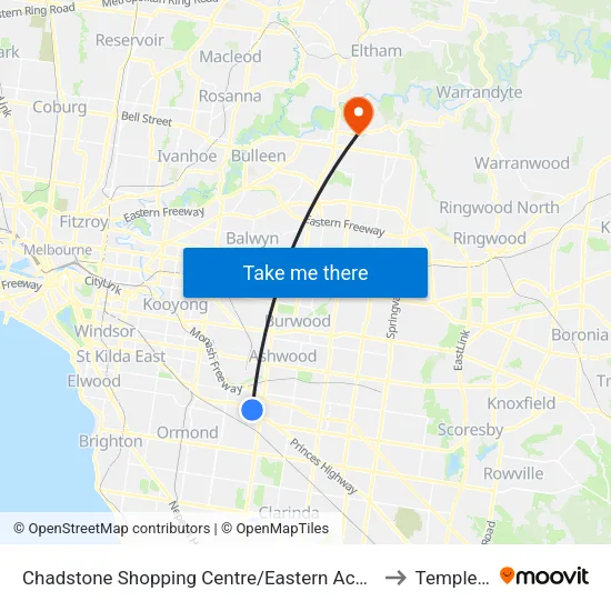 Chadstone Shopping Centre/Eastern Access Rd to Templestowe map