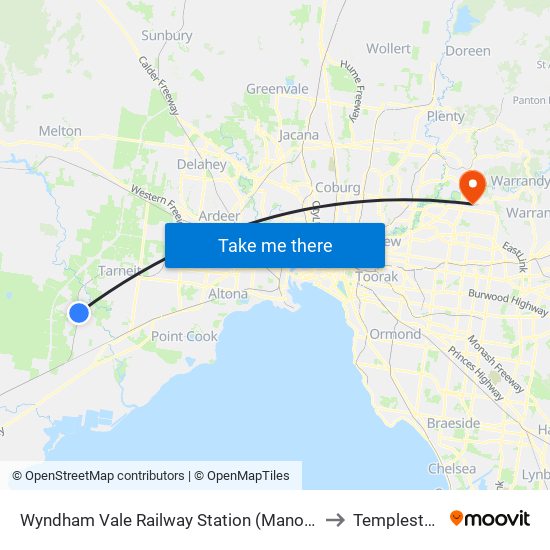 Wyndham Vale Railway Station (Manor Lakes) to Templestowe map