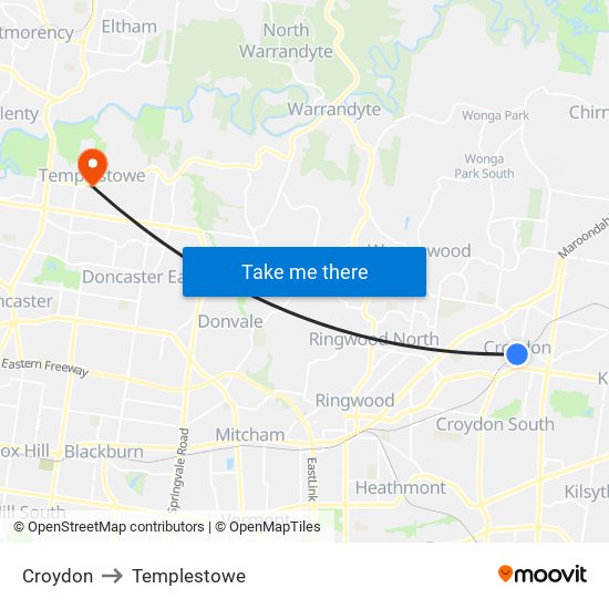 Croydon to Templestowe map