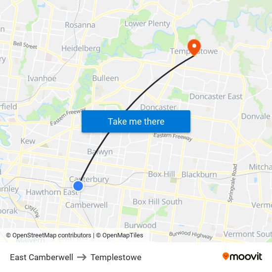 East Camberwell to Templestowe map