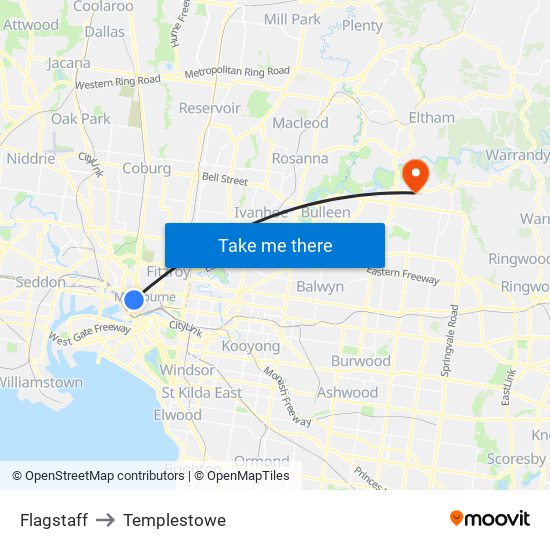 Flagstaff to Templestowe map