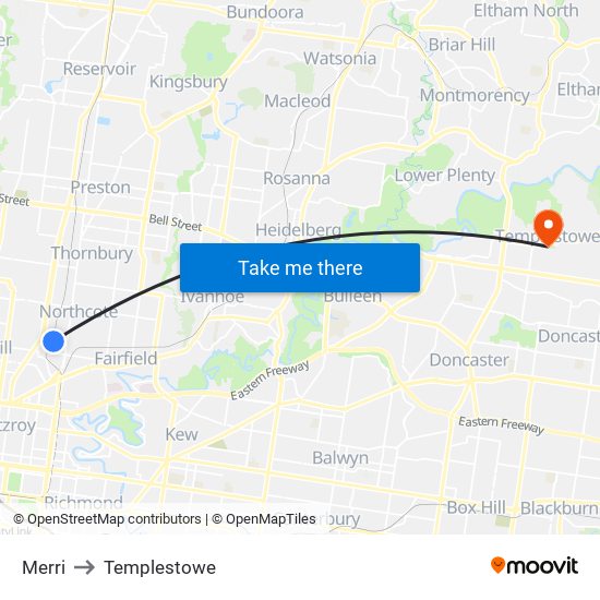 Merri to Templestowe map