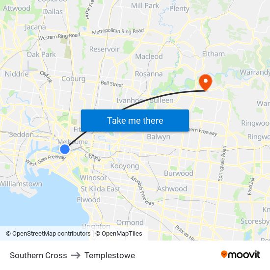 Southern Cross to Templestowe map