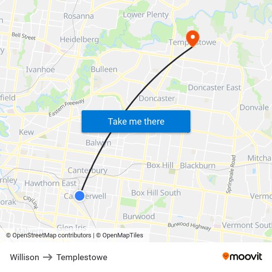 Willison to Templestowe map