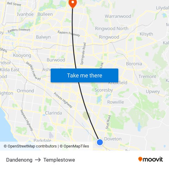 Dandenong to Templestowe map