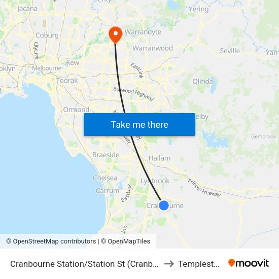 Cranbourne Station/Station St to Templestowe map