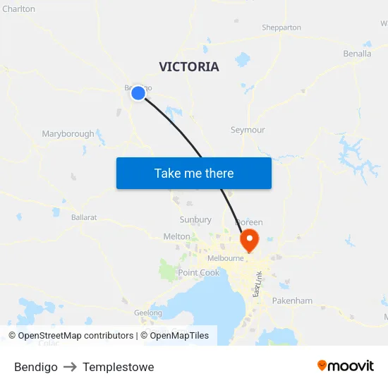 Bendigo to Templestowe map