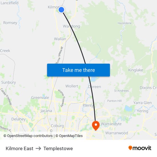 Kilmore East to Templestowe map