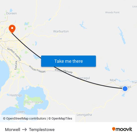 Morwell to Templestowe map