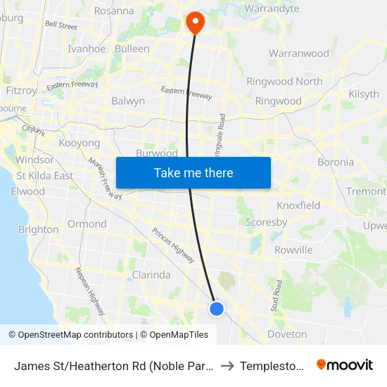James St/Heatherton Rd to Templestowe map