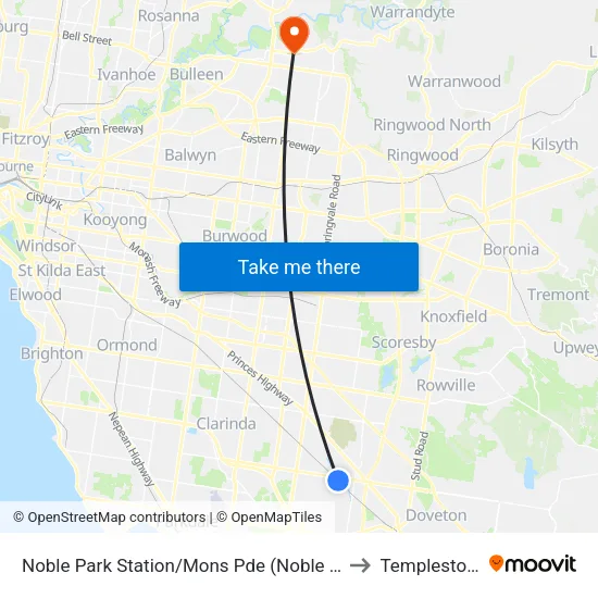 Noble Park Station/Mons Pde to Templestowe map