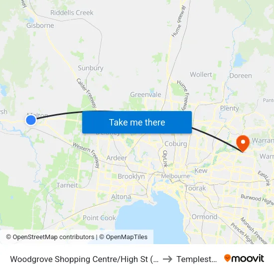 Woodgrove Shopping Centre/High St to Templestowe map