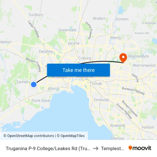 Truganina P-9 College/Leakes Rd to Templestowe map