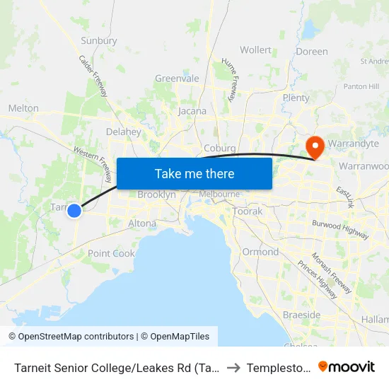 Tarneit Senior College/Leakes Rd to Templestowe map