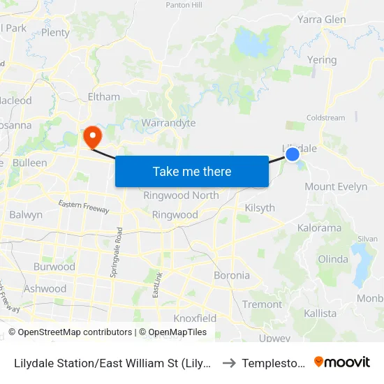 Lilydale Station/East William St to Templestowe map