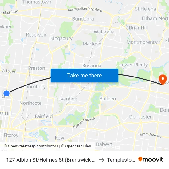 Albion St/Holmes St #127 to Templestowe map