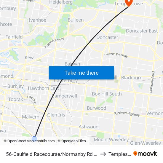 56-Caulfield Racecourse/Normanby Rd (Caulfield North) to Templestowe map