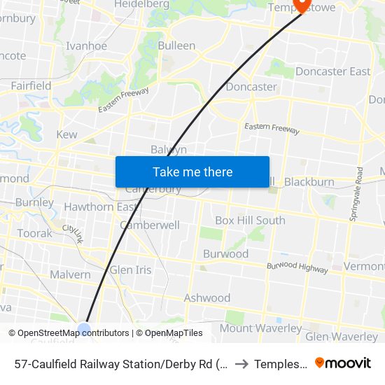 57-Caulfield Railway Station/Derby Rd (Caulfield East) to Templestowe map