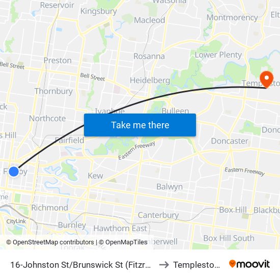 16-Johnston St/Brunswick St (Fitzroy) to Templestowe map