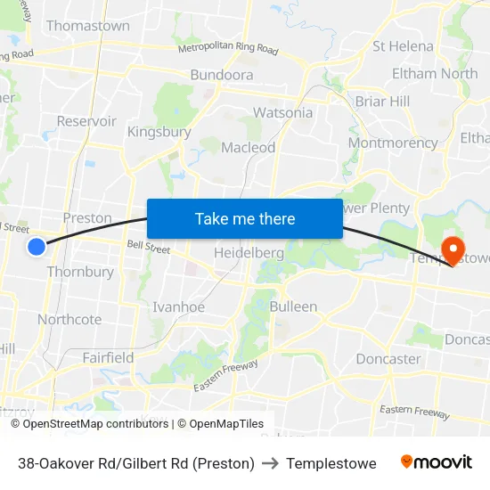 Oakover Rd/Gilbert Rd #38 to Templestowe map
