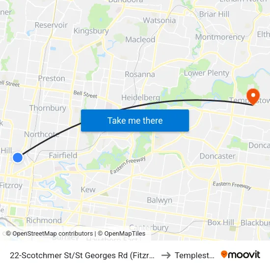 Scotchmer St/St Georges Rd #22 to Templestowe map