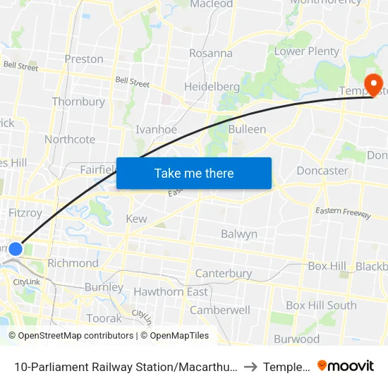 Parliament Railway Station/Macarthur St #10 to Templestowe map