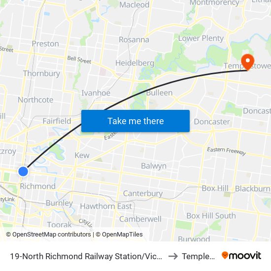 19-North Richmond Railway Station/Victoria St (Richmond) to Templestowe map