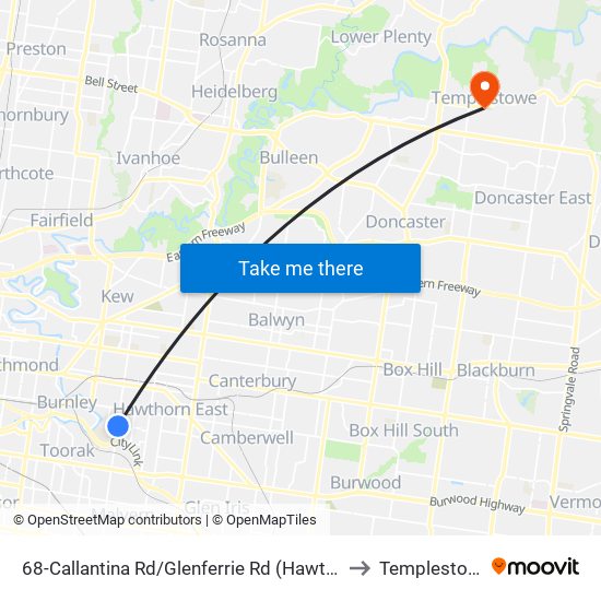 68-Callantina Rd/Glenferrie Rd (Hawthorn) to Templestowe map