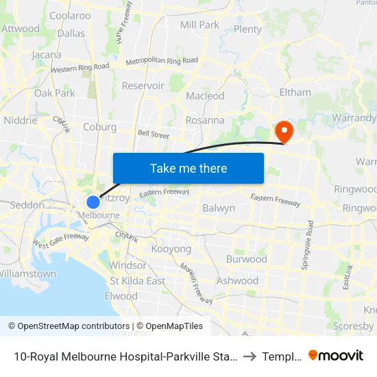 Royal Melbourne Hospital-Parkville Station/Royal Pde (Melbo... #10 to Templestowe map