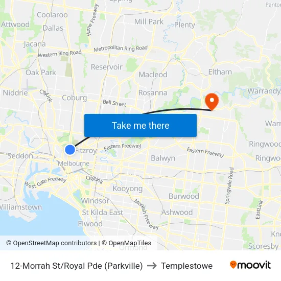Morrah St/Royal Pde #12 to Templestowe map