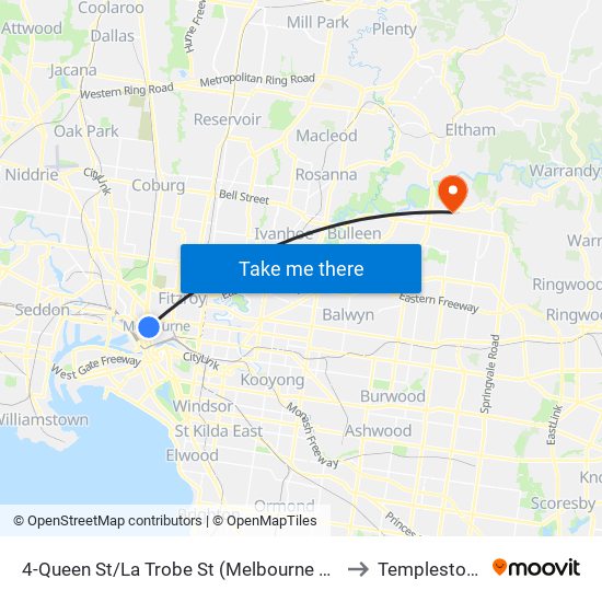 4-Queen St/La Trobe St (Melbourne City) to Templestowe map