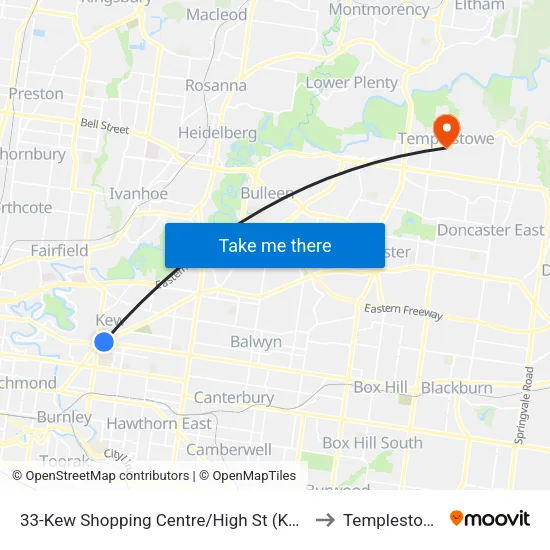 Kew Shopping Centre/High St #33 to Templestowe map