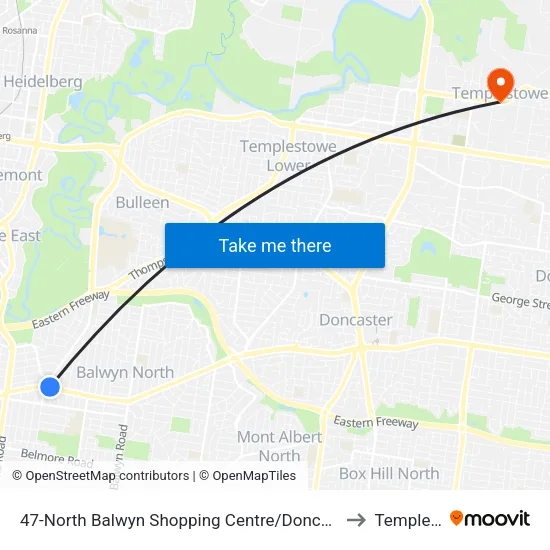 North Balwyn Shopping Centre/Doncaster Rd #47 to Templestowe map
