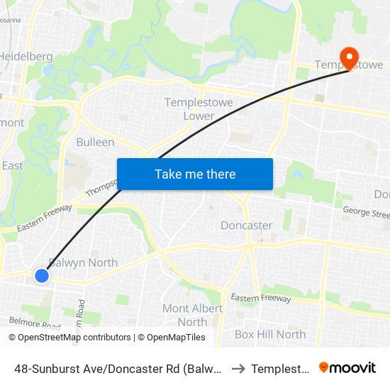 48-Sunburst Ave/Doncaster Rd (Balwyn North) to Templestowe map