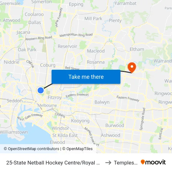 State Netball Hockey Centre/Royal Park #25 to Templestowe map